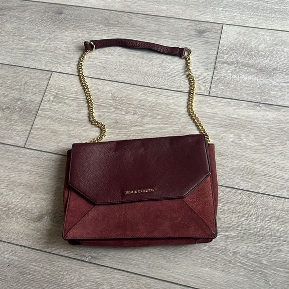 Vince Camuto Burgundy leather and suede Shoulder Bag with chain strap - Picture 2 of 9